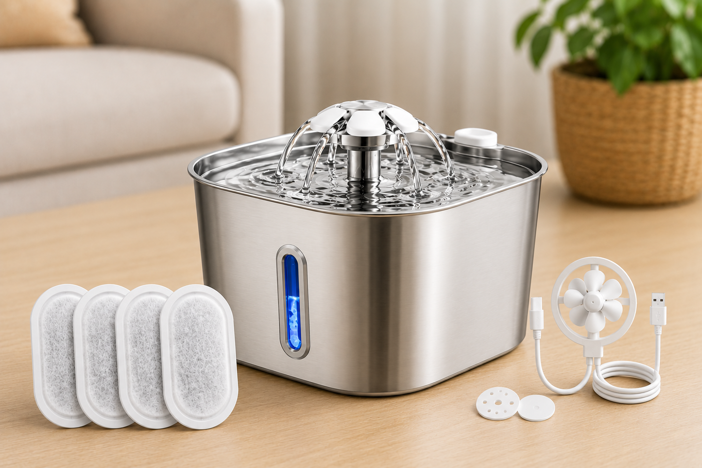 🐾 Automatische RVS drinkfontein voor honden en katten 2,2L – 360° waterstroom & kijkvenster