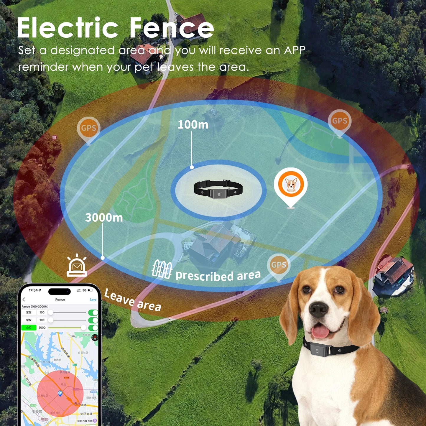🐾 GPS-tracker voor honden – realtime 4G locatie tracker met wereldwijde dekking en virtuele omheining