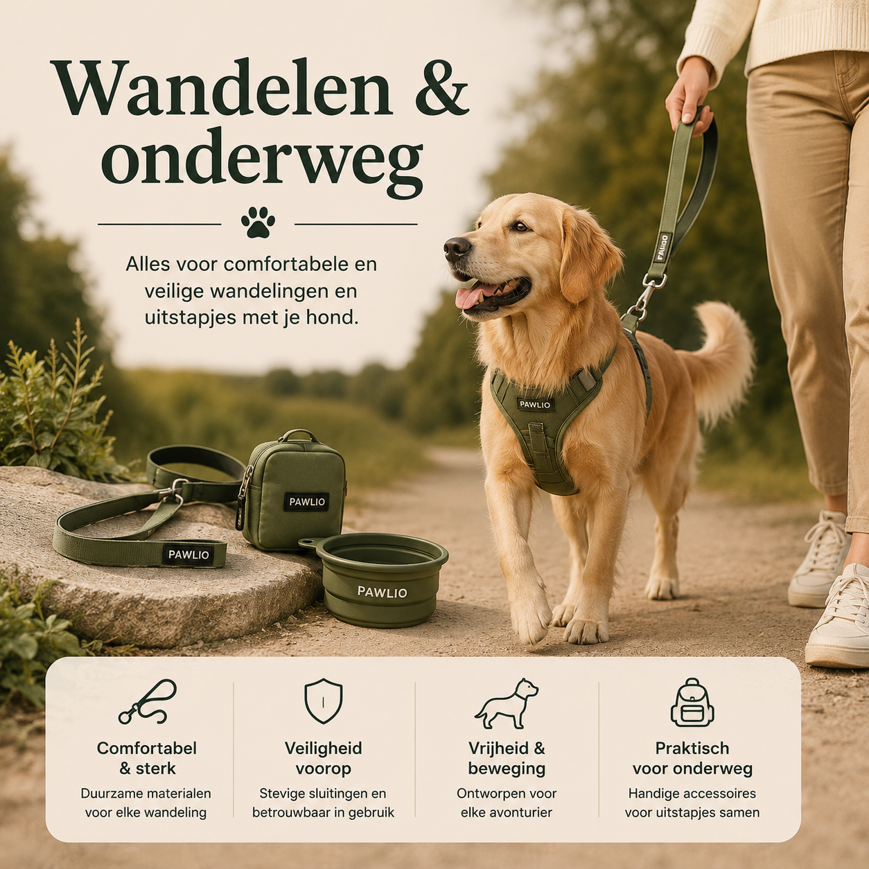 Pawlio Wandelen & Onderweg met hondenriem en hondentuigje voor comfortabele wandelingen
