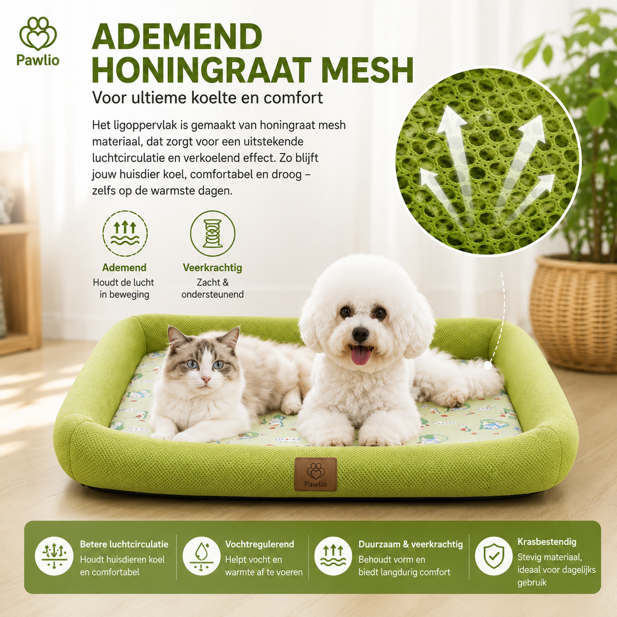 Pawlio zomer koelbed voor honden en katten – Ademend mesh bed met verhoogde rand