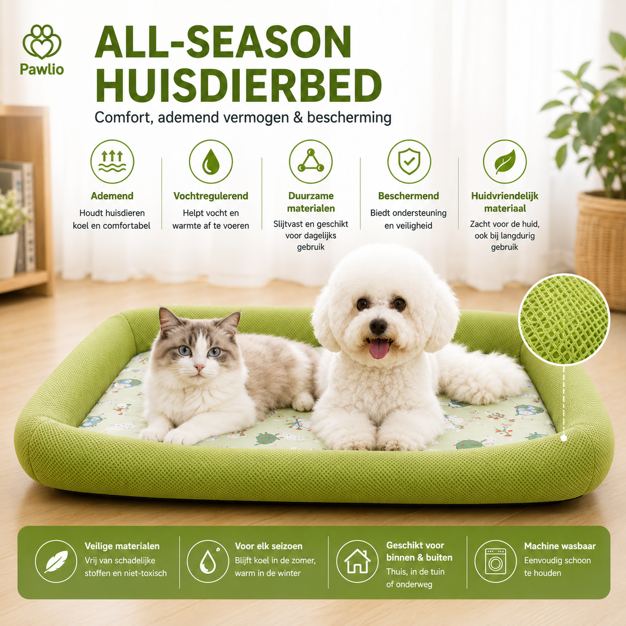 Pawlio zomer koelbed voor honden en katten – Ademend mesh bed met verhoogde rand