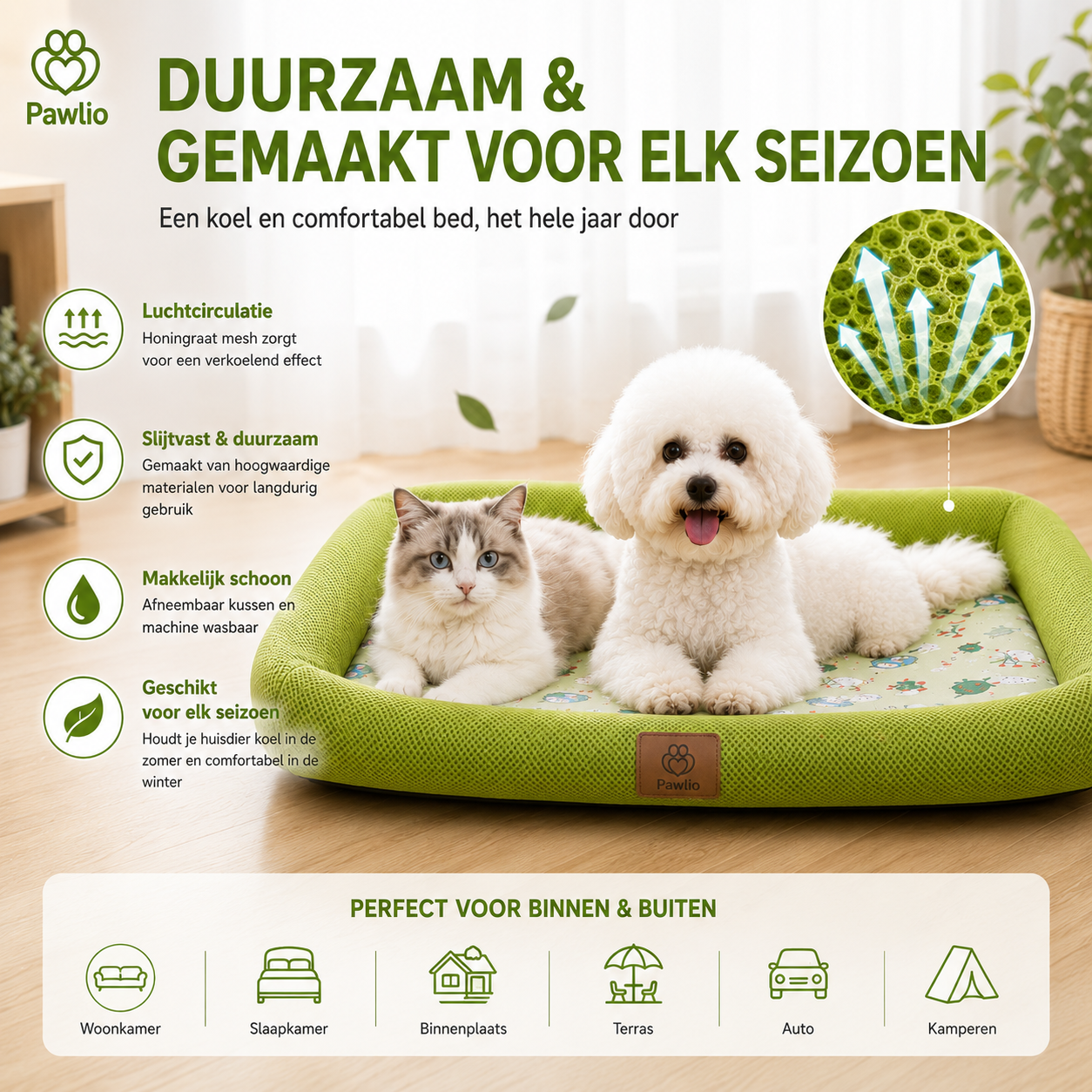Pawlio zomer koelbed voor honden en katten – Ademend mesh bed met verhoogde rand