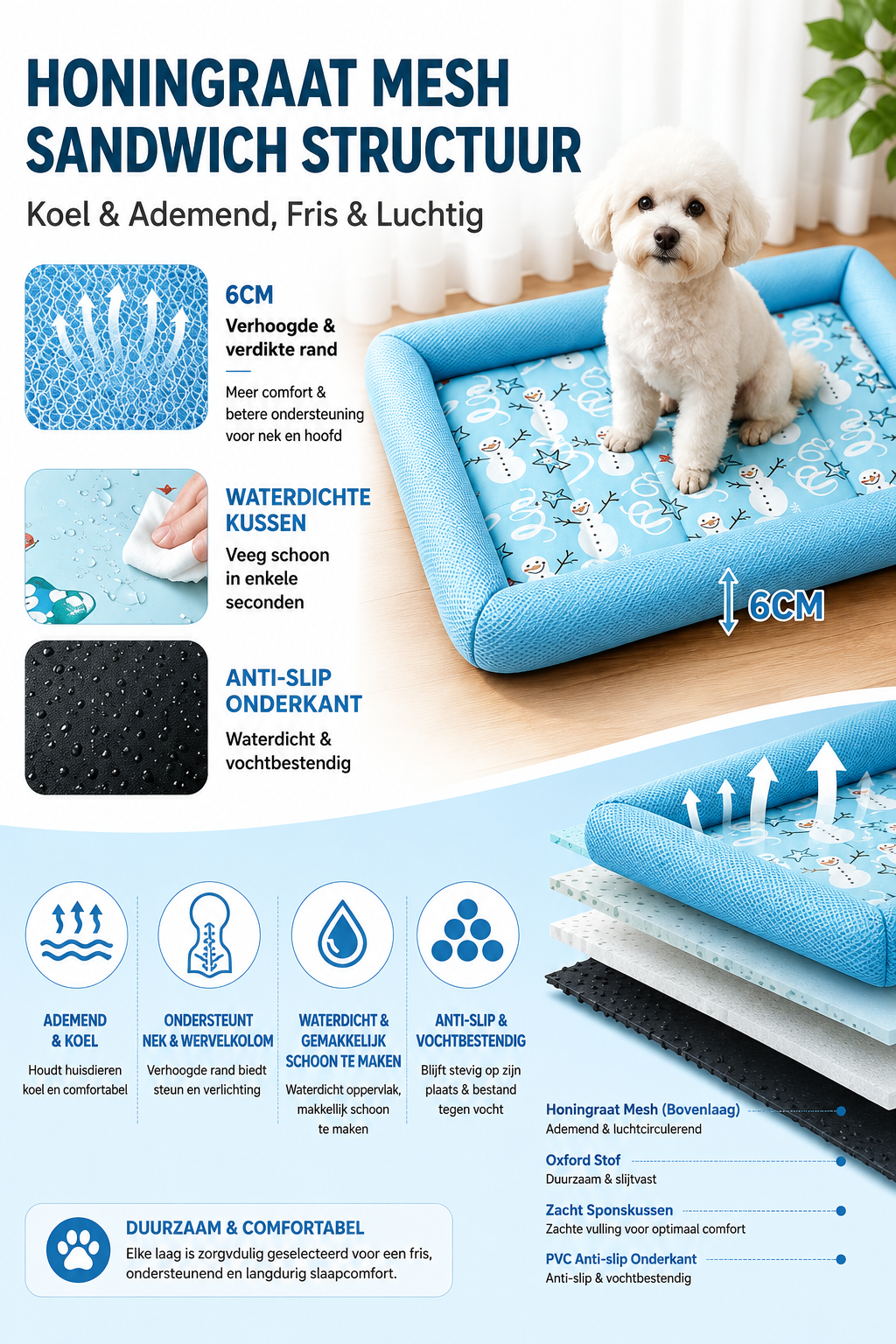 Pawlio zomer koelbed voor honden en katten – Ademend mesh bed met verhoogde rand