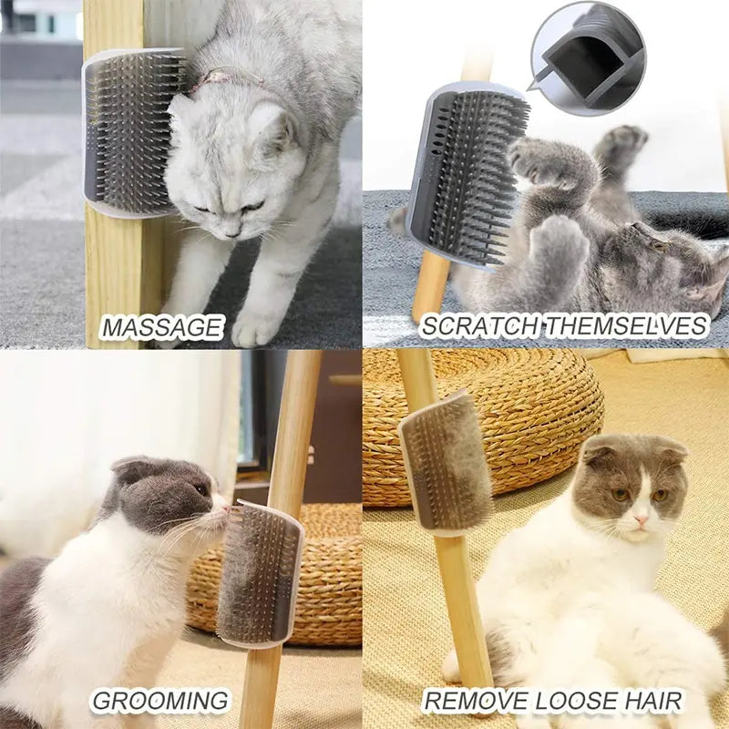 🐾 Katten hoekborstel met massagefunctie – zelfverzorgingsborstel voor katten en kittens