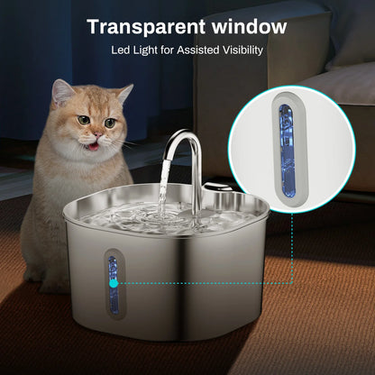 🐾 Automatische drinkfontein voor katten 2,2L – roestvrijstalen waterfontein met filter