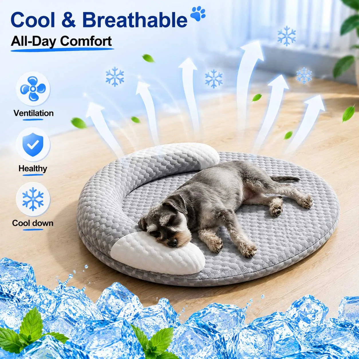 Pawlio ovaal verkoelend bed voor honden & katten – Ice silk ademend bed