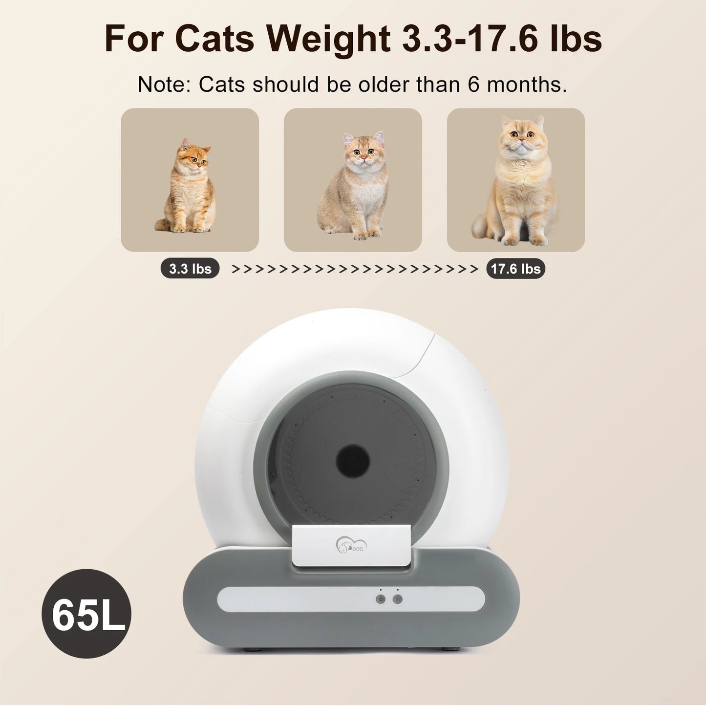 Pawlio smart zelfreinigende kattenbak – 65L, App-bediening, incl. mat & zakken