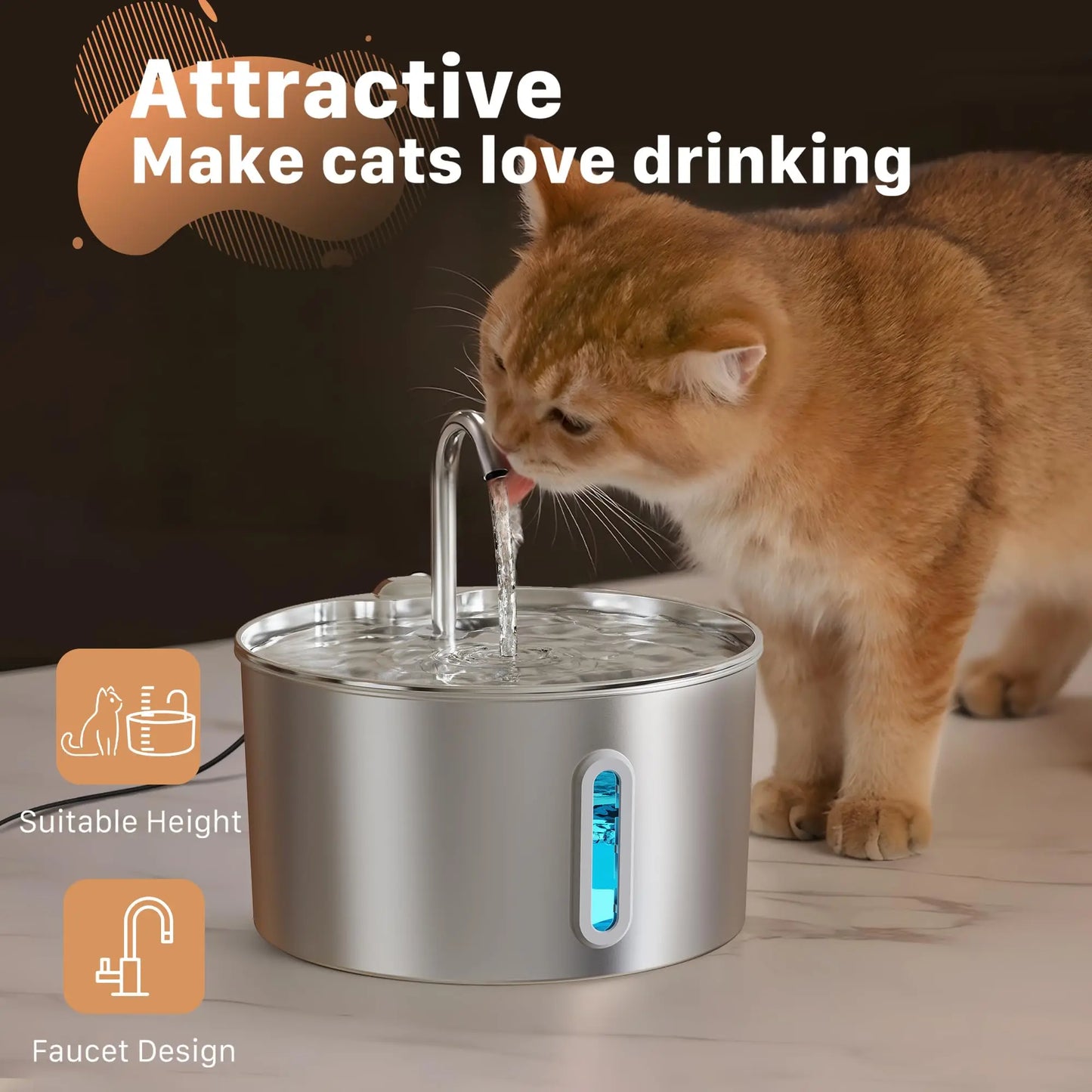 🐾 Automatische drinkfontein voor katten 2,2L – roestvrijstalen waterfontein met filter