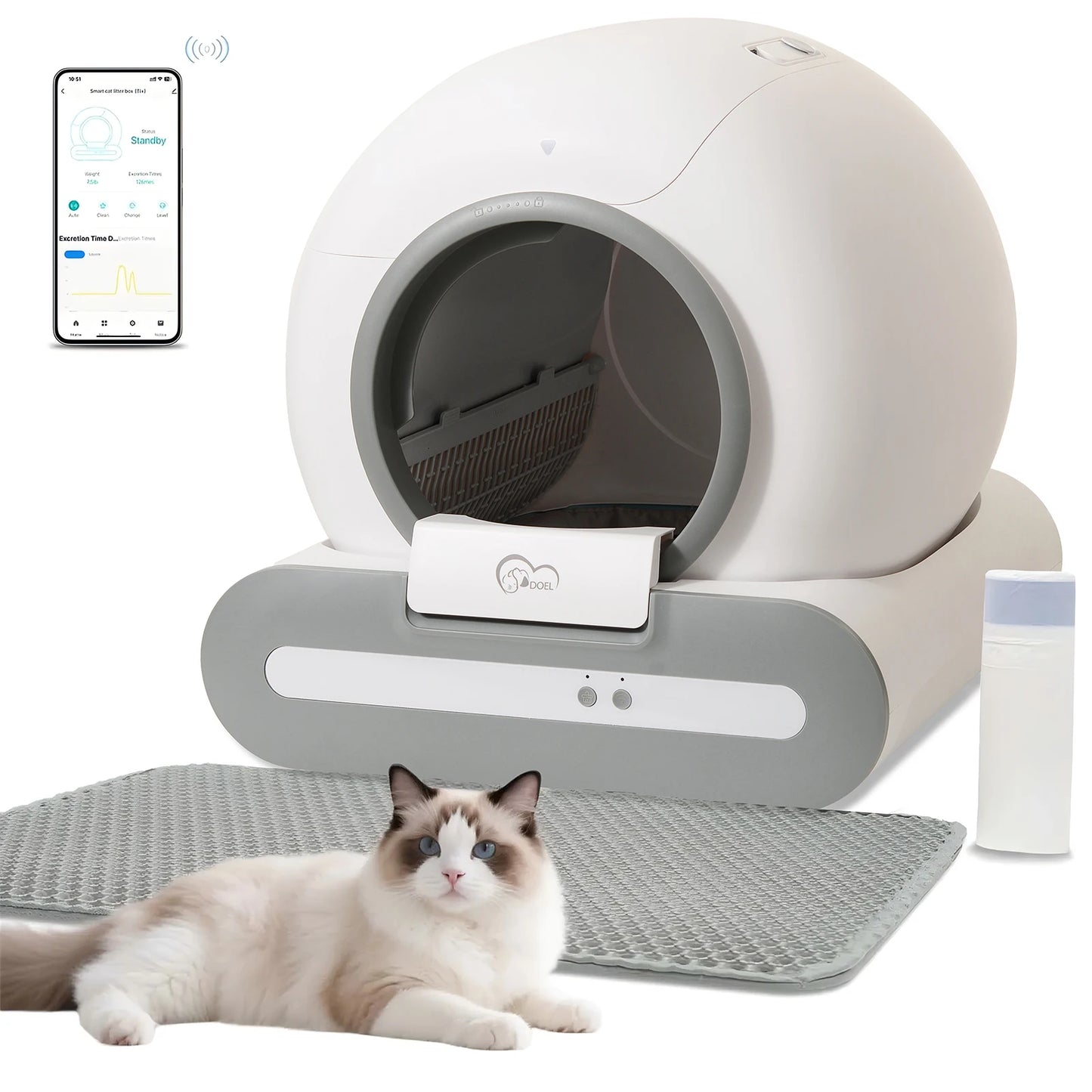Pawlio smart zelfreinigende kattenbak – 65L, App-bediening, incl. mat & zakken