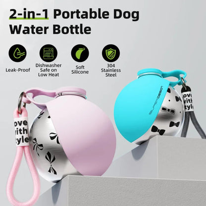 🐾 2-in-1 draagbare drinkfles voor honden – lekvrije reiswaterfles met drinkbak