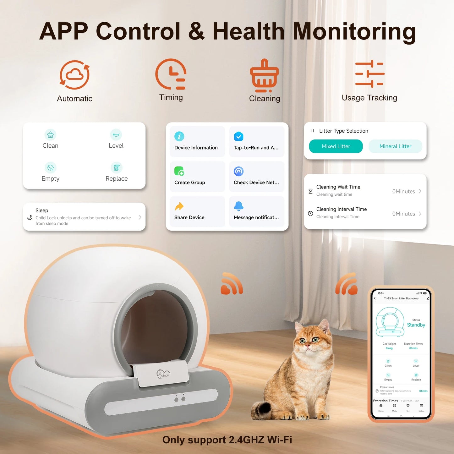 Pawlio smart zelfreinigende kattenbak – 65L, App-bediening, incl. mat & zakken