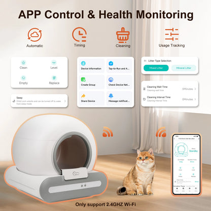 Pawlio smart zelfreinigende kattenbak – 65L, App-bediening, incl. mat & zakken