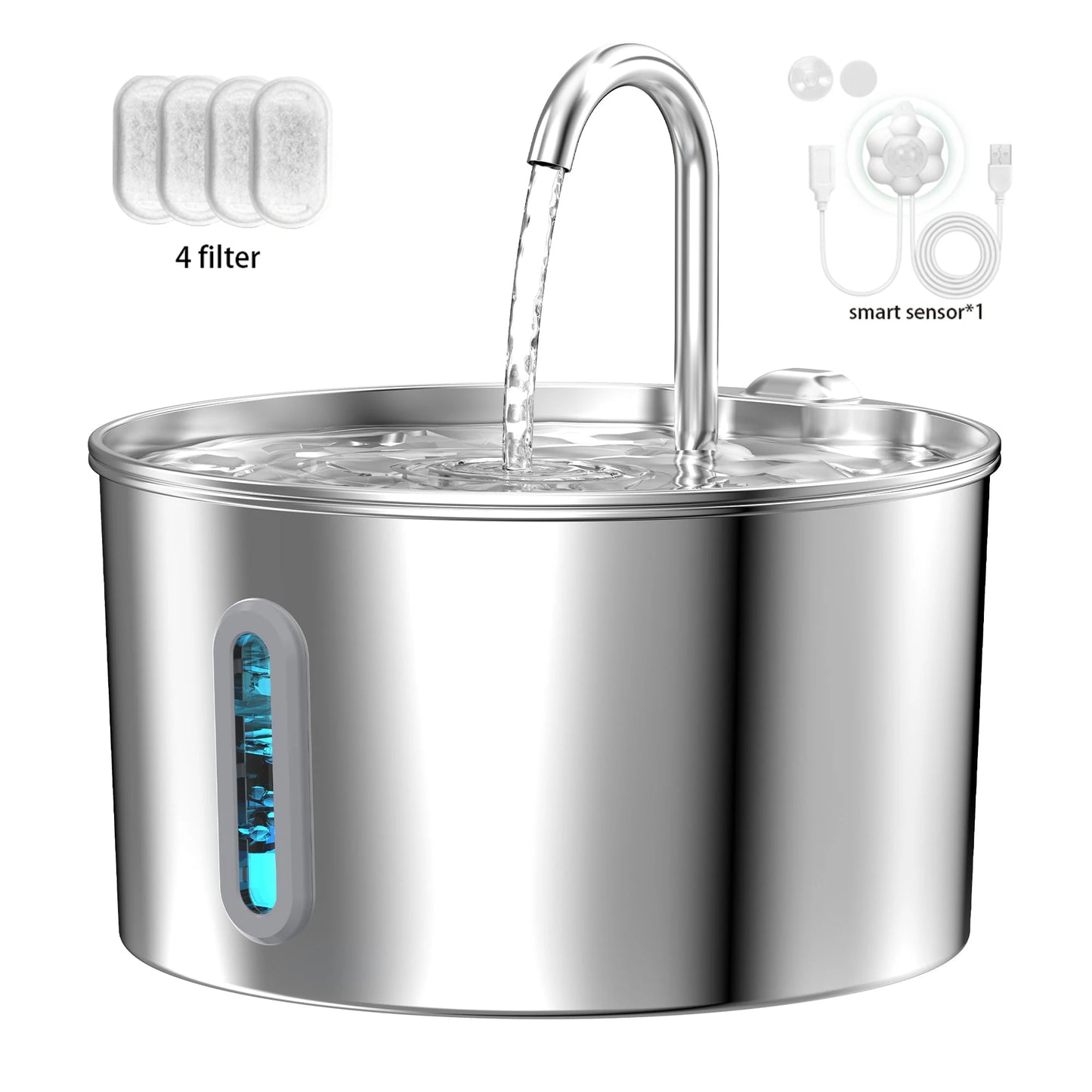 🐾 Automatische drinkfontein voor katten 2,2L – roestvrijstalen waterfontein met filter