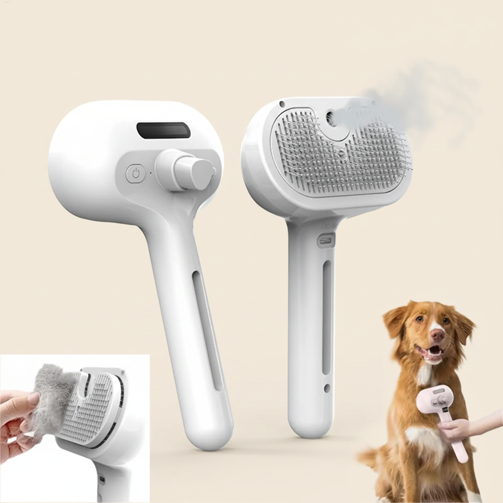 🐾 Stoomborstel voor honden en katten – zelfreinigende verzorgingsborstel met sprayfunctie