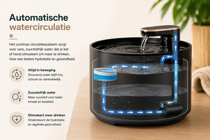 Pawlio drinkfontein met automatische watercirculatie voor altijd vers en stromend drinkwater