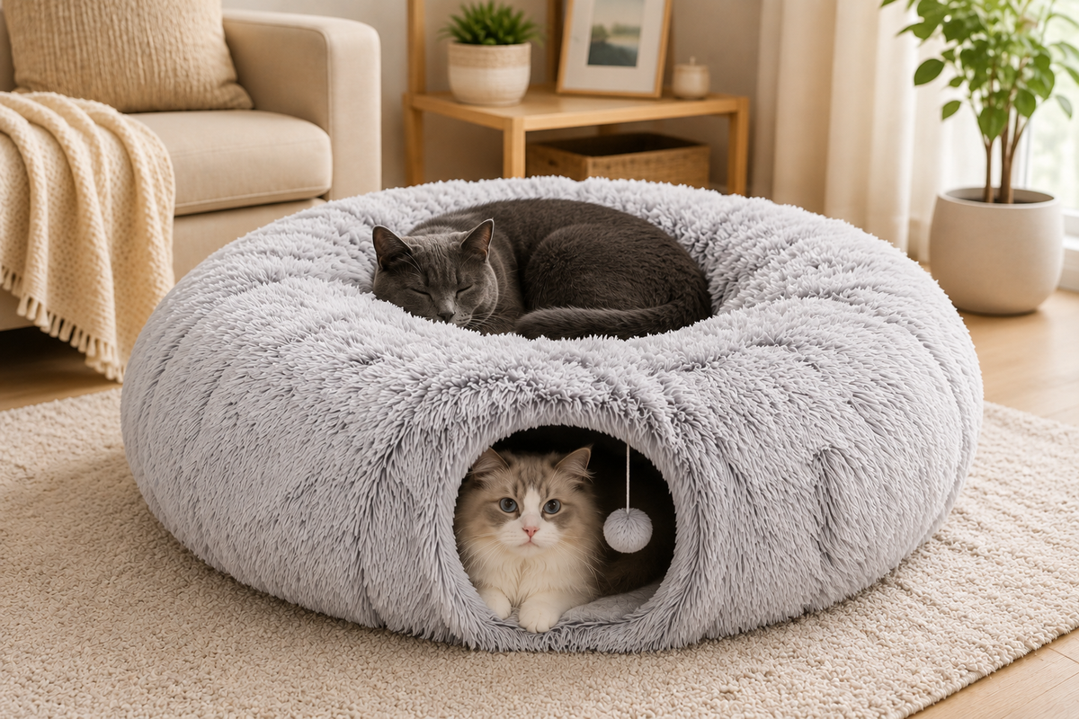 Pawlio CozyTunnel™ zachte kattentunnel en speelplek met twee katten