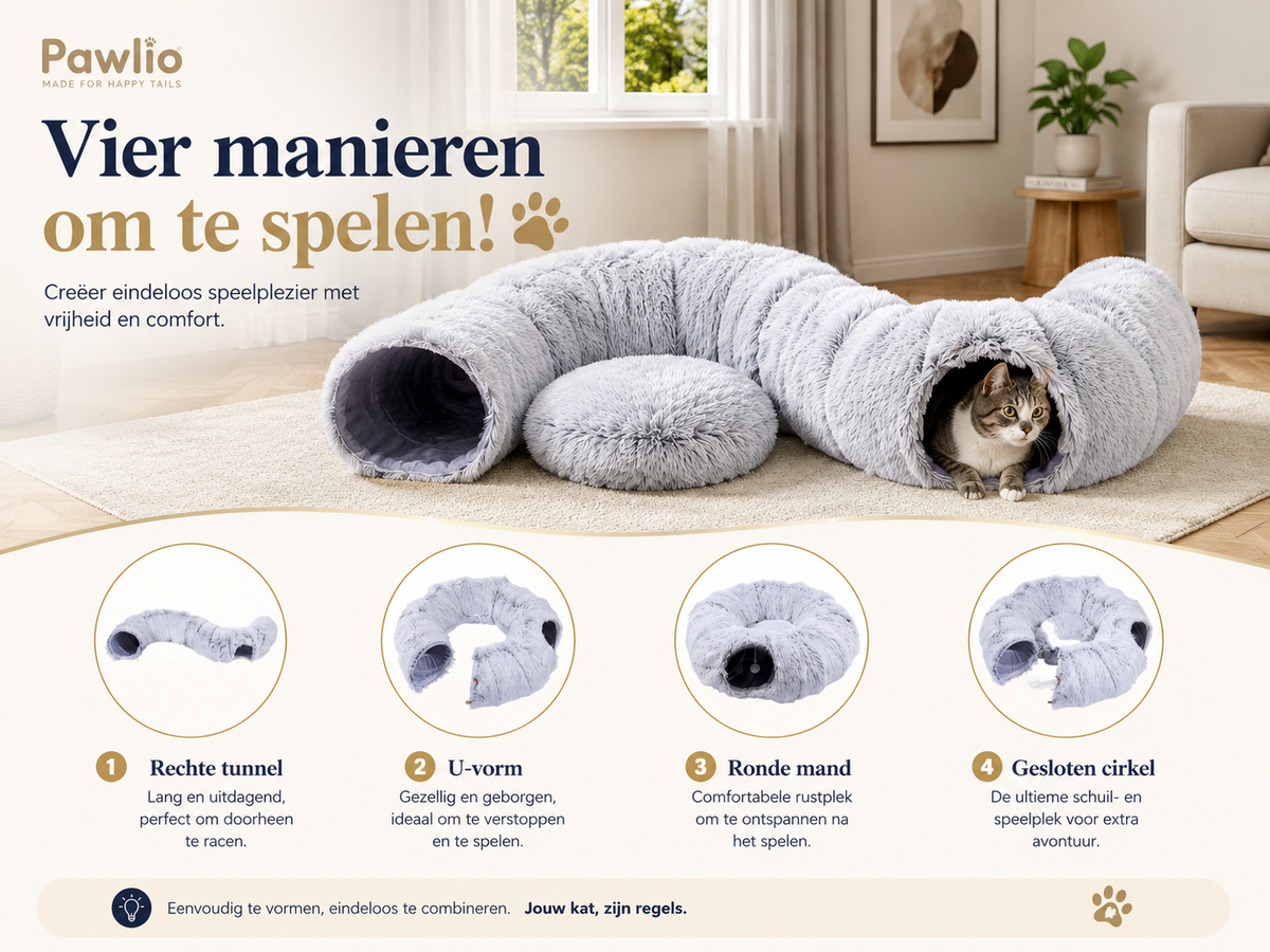 Pawlio CozyTunnel™ kattentunnel in vier speelconfiguraties voor katten
