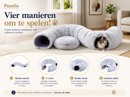 Pawlio CozyTunnel™ kattentunnel in vier speelconfiguraties voor katten
