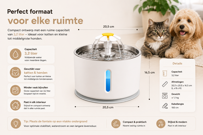 🐾 Pawlio RVS Drinkfontein 3,2L – Fluisterstil voor katten & honden