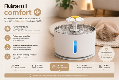 🐾 Pawlio RVS Drinkfontein 3,2L – Fluisterstil voor katten & honden