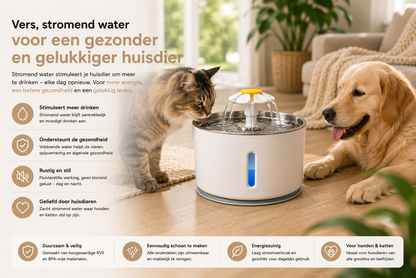 🐾 Pawlio RVS Drinkfontein 3,2L – Fluisterstil voor katten & honden