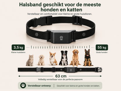 Verstelbare Pawlio GPS-halsband voor honden en katten geschikt voor huisdieren van ongeveer 3,5 tot 55 kg