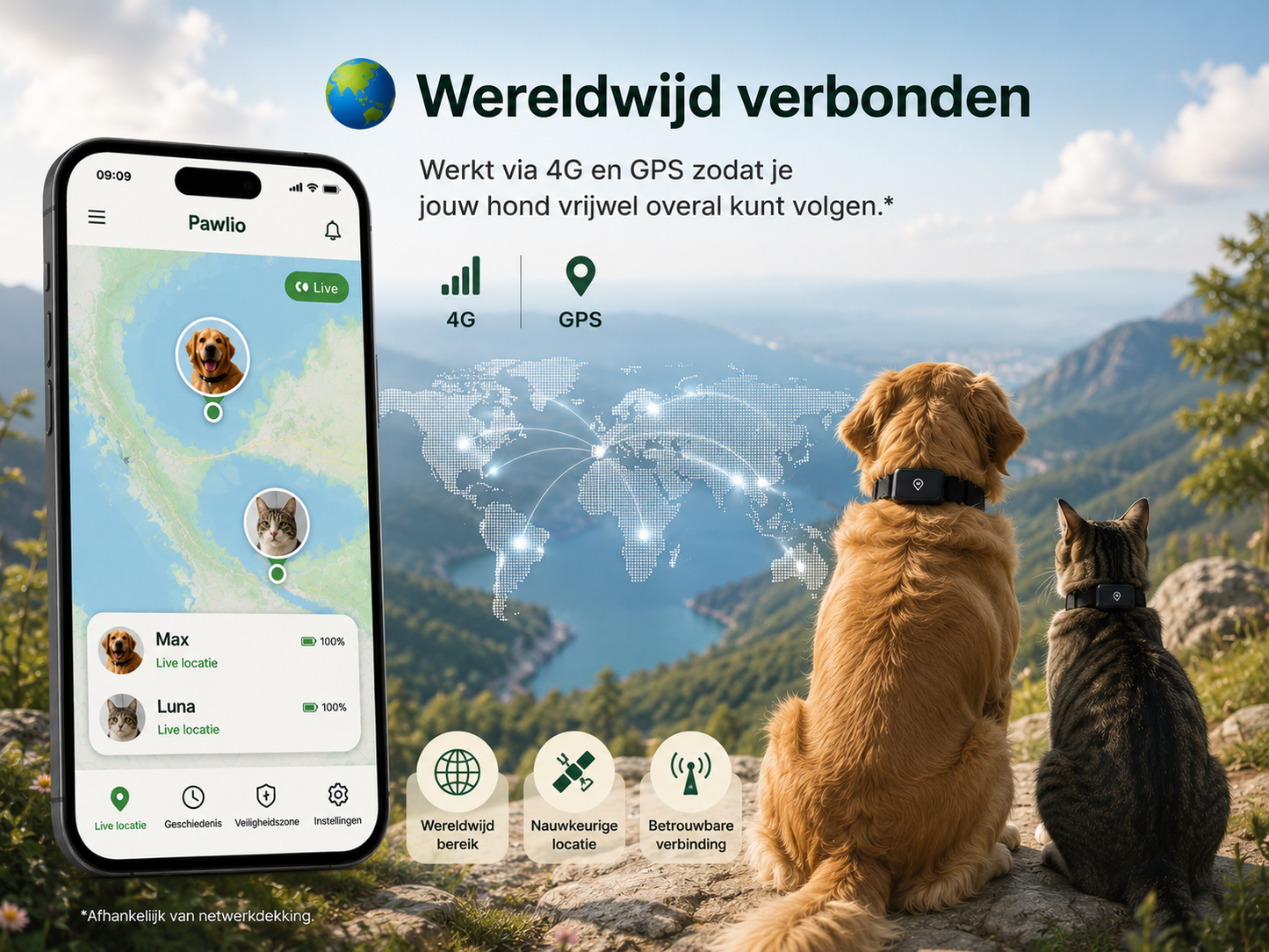 Pawlio 4G GPS-tracker met wereldwijde dekking voor honden