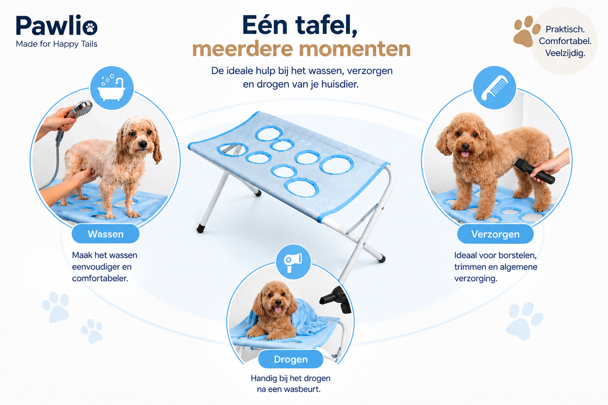 Pawlio GroomCare™ verzorgingstafel voor wassen, verzorgen en drogen van huisdieren