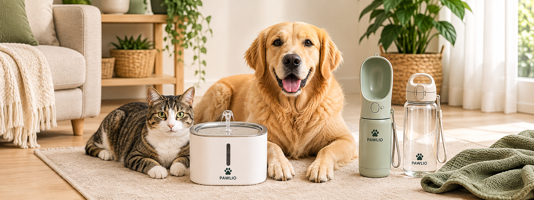 Pawlio hydratatie voor honden en katten met drinkfontein en drinkfles