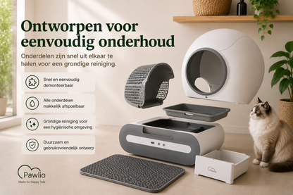 Pawlio slimme kattenbak met eenvoudig uitneembare onderdelen voor snel onderhoud