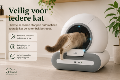 Pawlio slimme kattenbak met veiligheidssensoren voor een veilige automatische reiniging