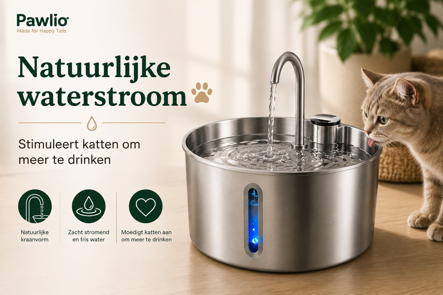 Pawlio drinkfontein met kraanvormige waterstroom voor katten
