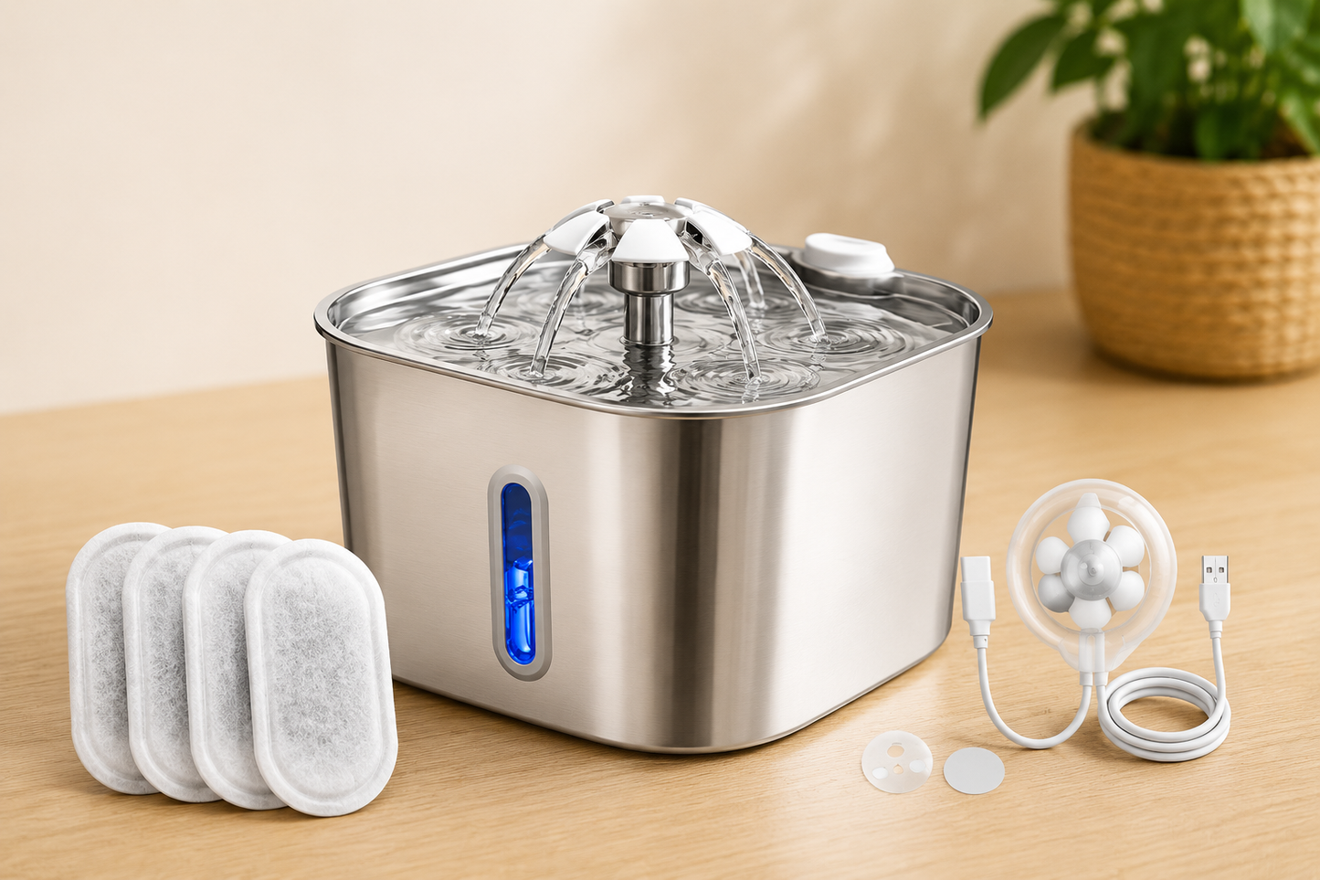 🐾 Automatische RVS drinkfontein voor honden en katten 2,2L – 360° waterstroom & kijkvenster