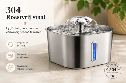 Pawlio 304 roestvrijstalen drinkfontein voor honden en katten met hygiënisch en duurzaam ontwerp.