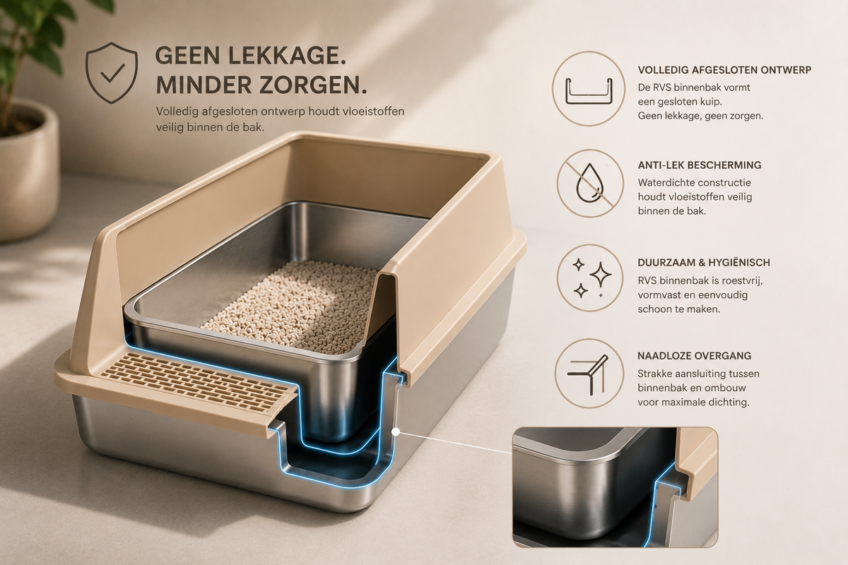 Pawlio RVS ComfortKattenbak met volledig afgesloten en lekvrij ontwerp