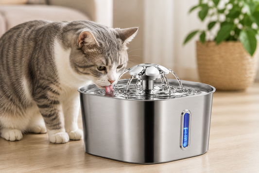 Pawlio 2,2L roestvrijstalen drinkfontein voor katten met 360 graden waterstroom