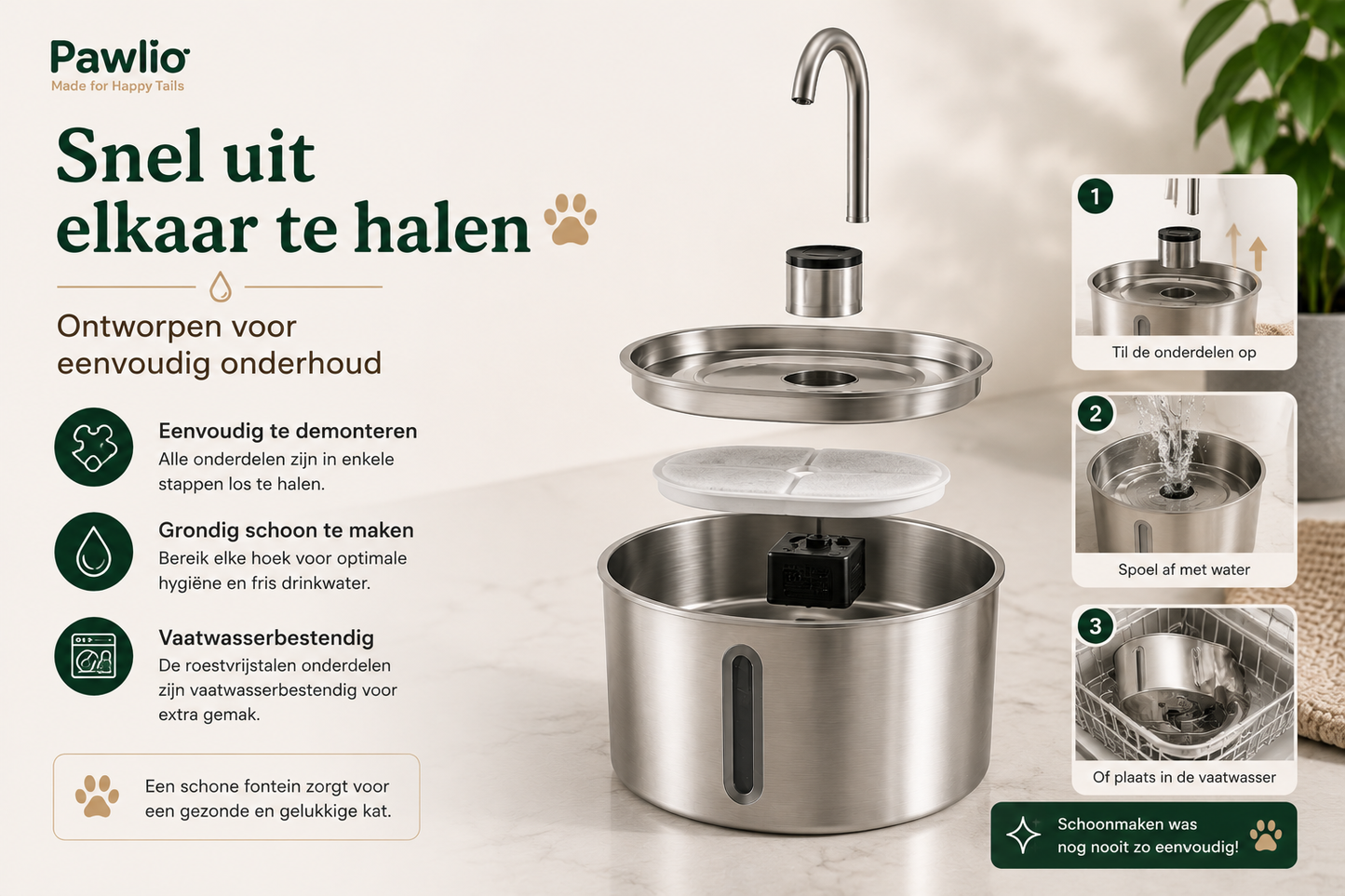 Pawlio roestvrijstalen drinkfontein eenvoudig schoon te maken
