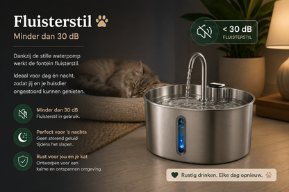 Fluisterstille Pawlio drinkfontein van roestvrij staal