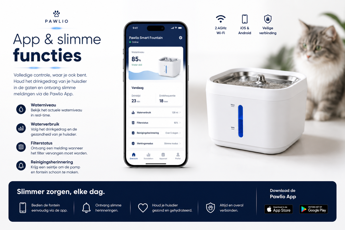 🐾 Pawlio smart waterdispenser – App-gestuurd drinkfontein voor katten & honden
