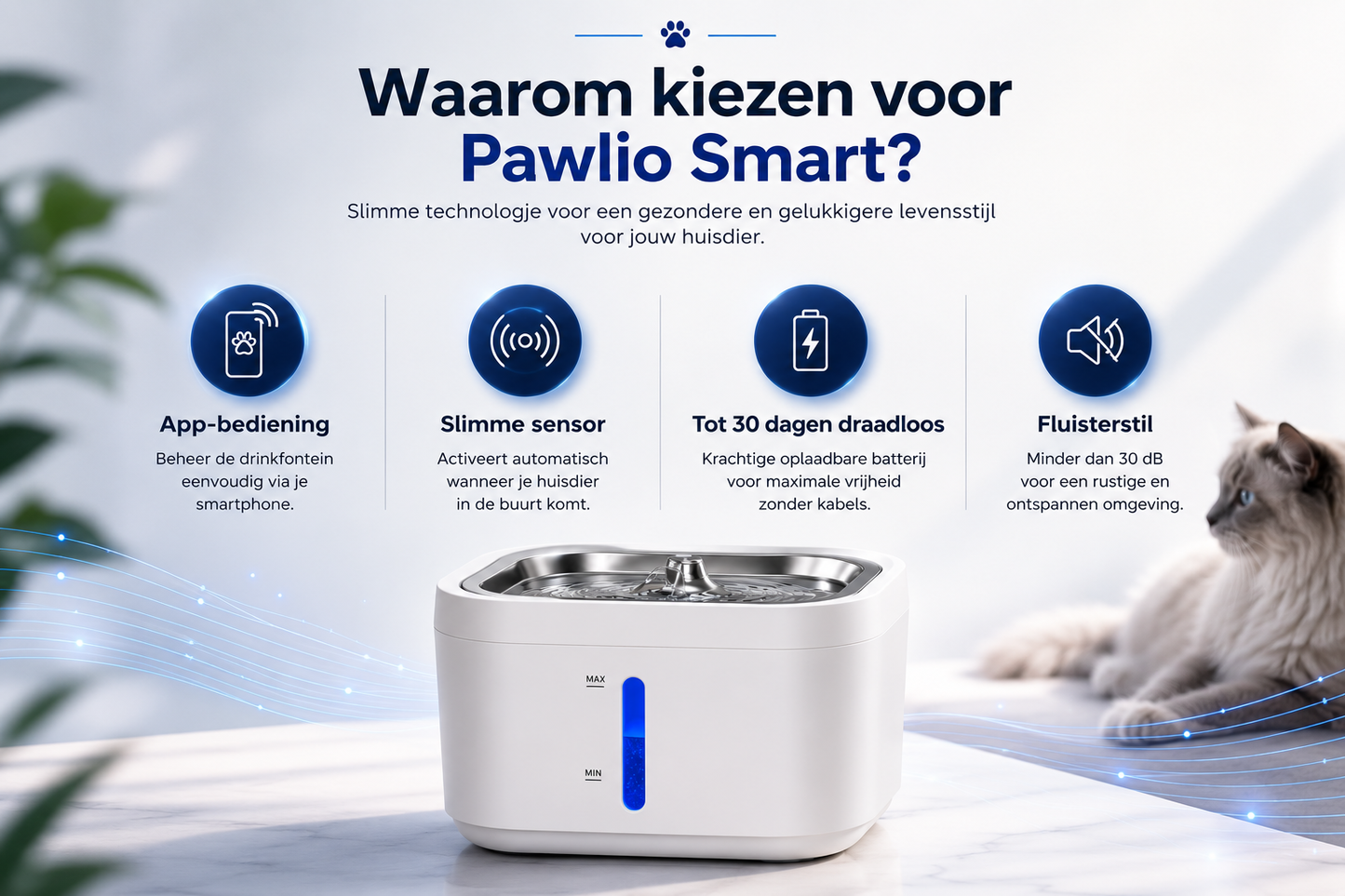🐾 Pawlio smart waterdispenser – App-gestuurd drinkfontein voor katten & honden