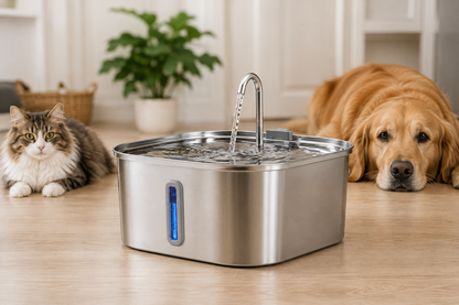 Pawlio SmartFountain Pro 7L roestvrijstalen drinkfontein voor katten en honden met stromend gefilterd water en extra grote 7 liter inhoud.