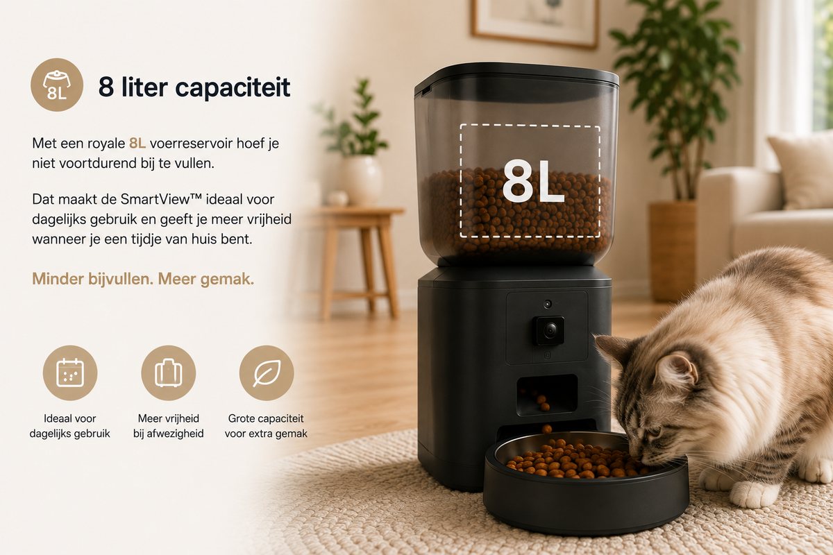 Pawlio SmartView™ automatische voerautomaat met 8 liter voerreservoir voor minder bijvullen en meer gemak