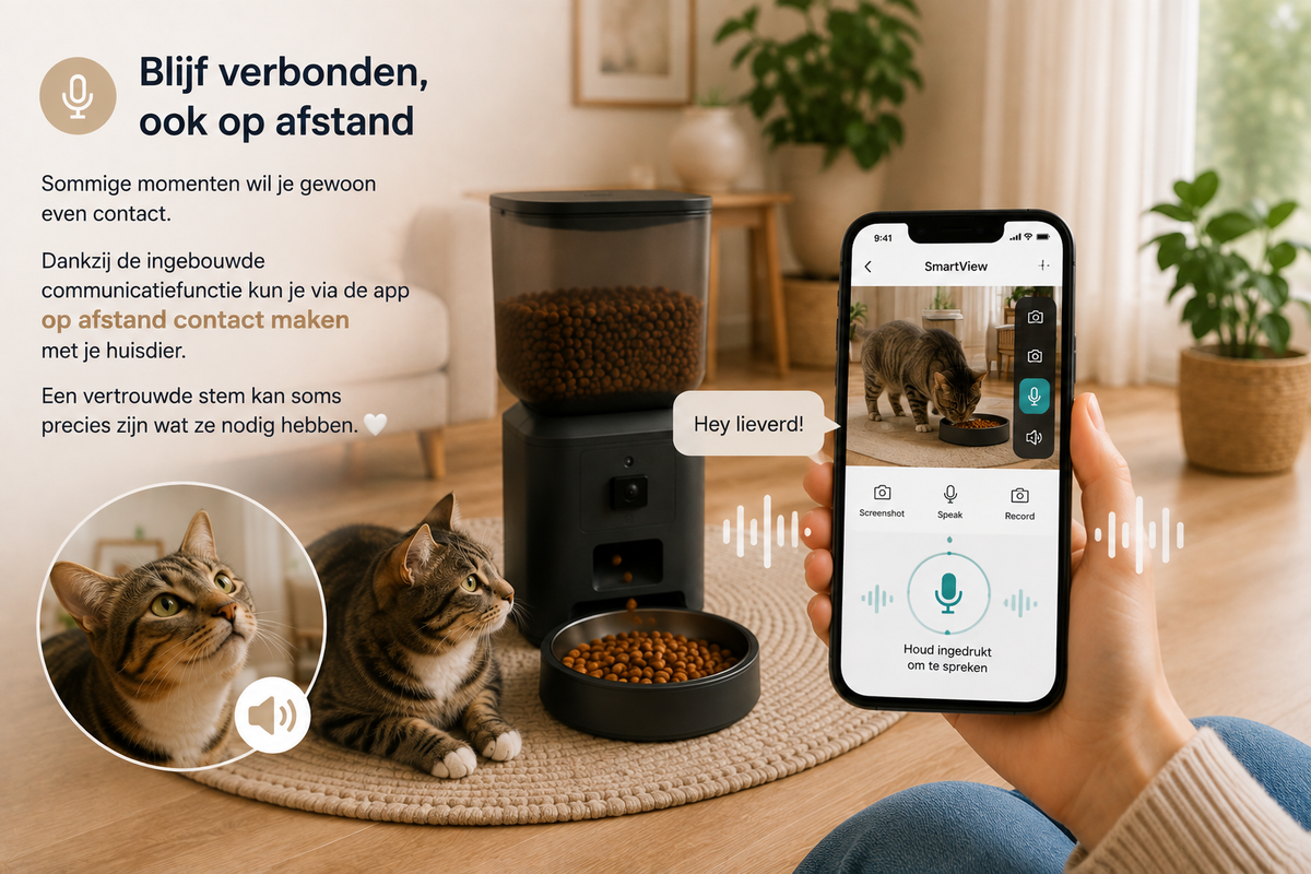 Pawlio SmartView™ automatische voerautomaat met HD-camera en app voor contact met je huisdier op afstand