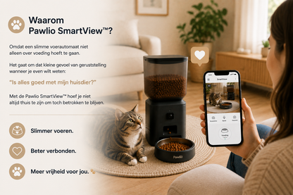 Pawlio SmartView slimme voerautomaat met camera, app-bediening en kat