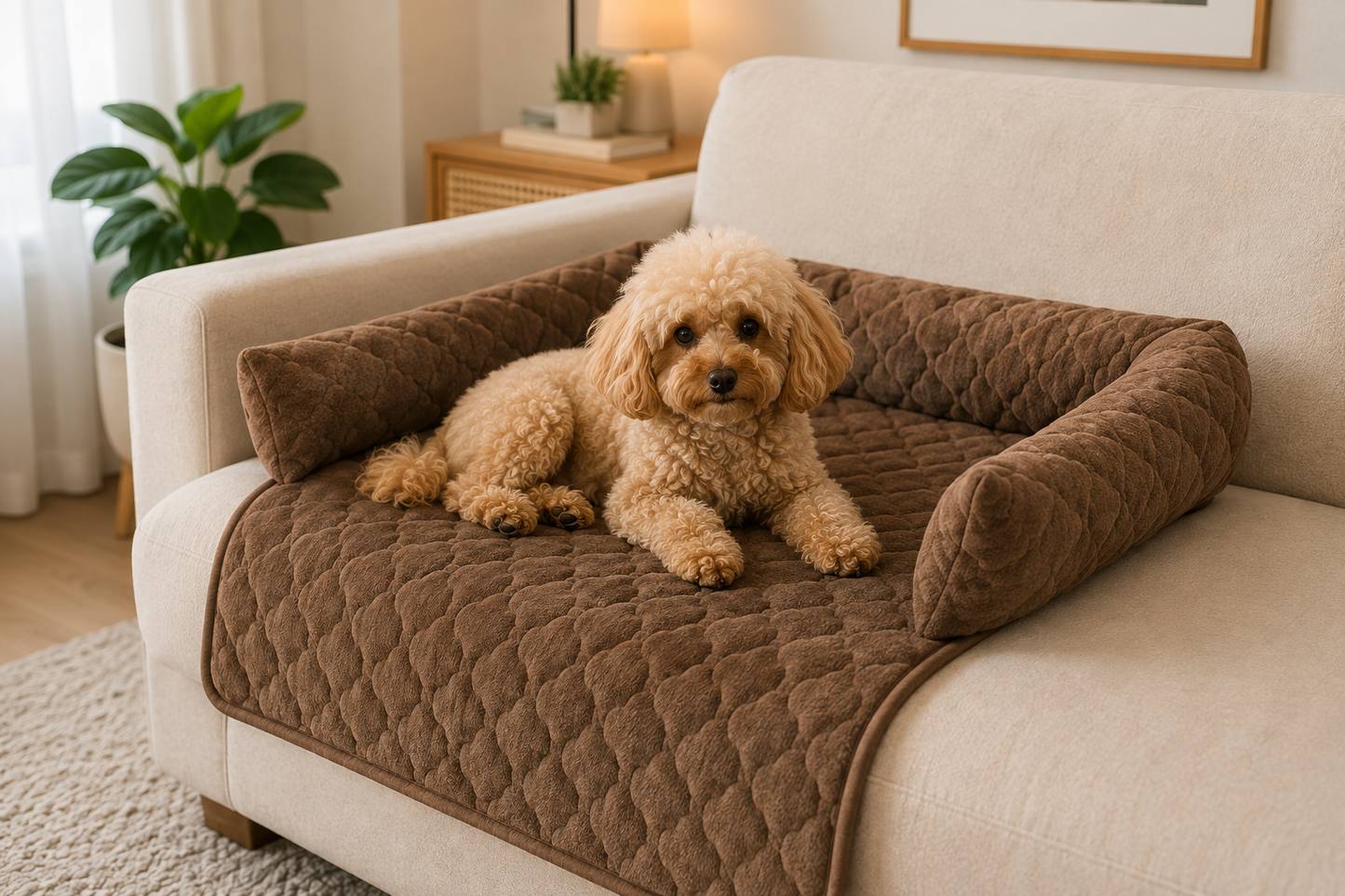 Pawlio SofaComfort hondenbed op de zetel met een ontspannen hond