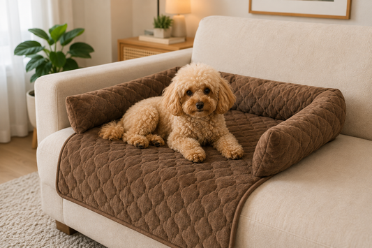 Pawlio SofaComfort hondenbed op de zetel met een ontspannen hond