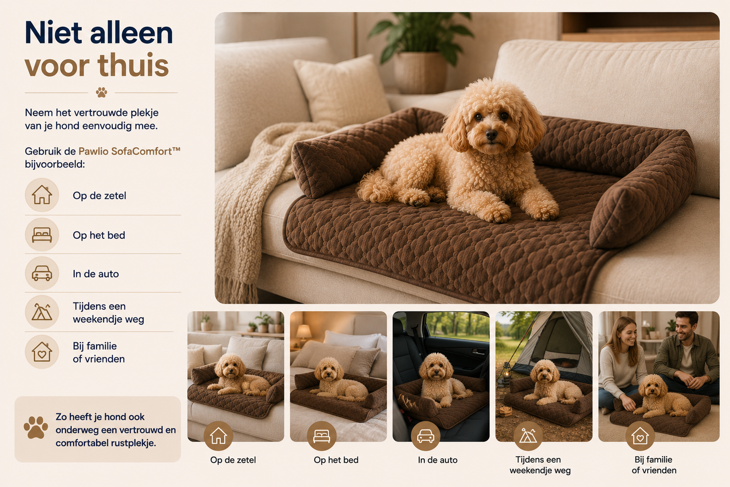 Pawlio SofaComfort hondenbed voor gebruik op de zetel, het bed en onderweg