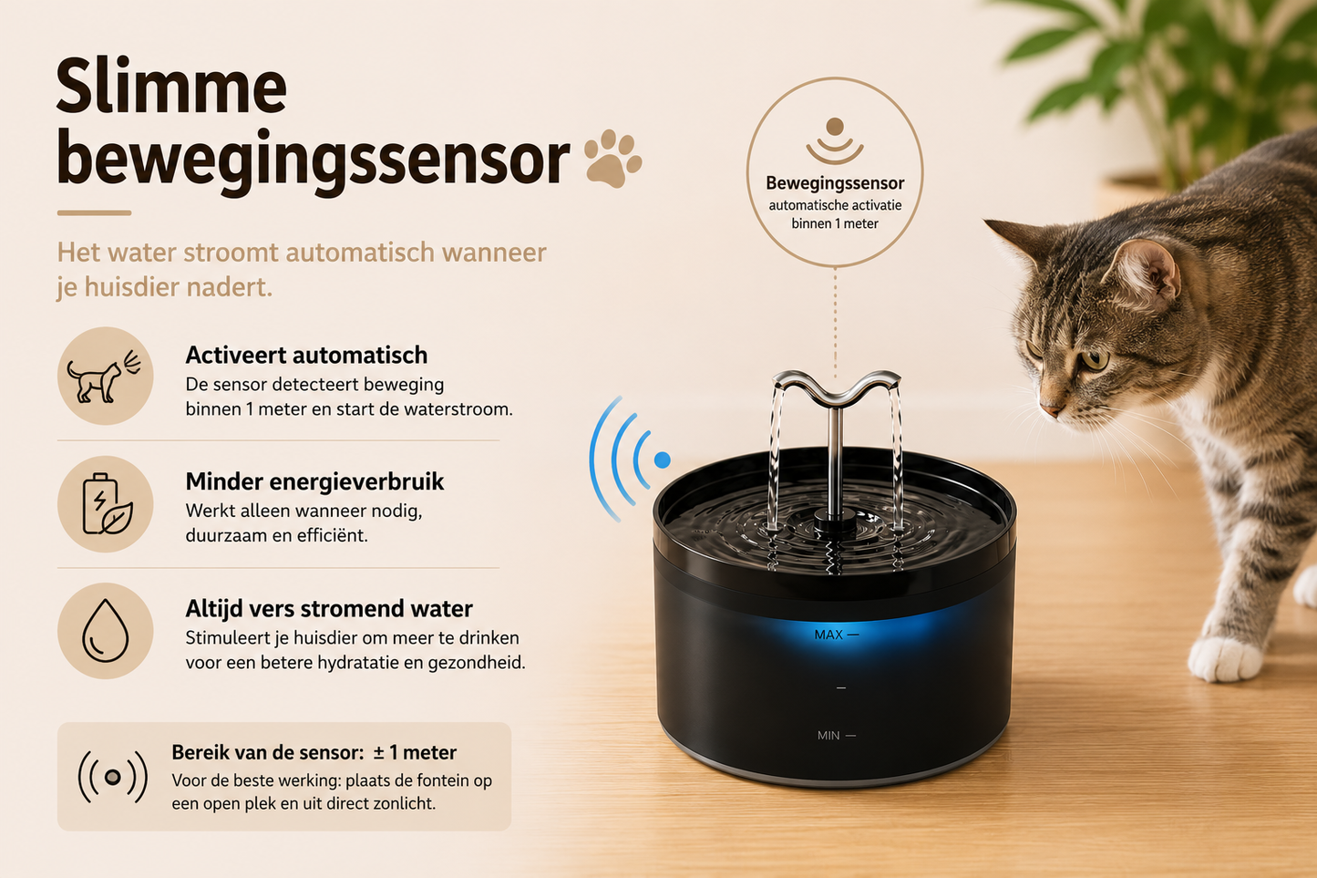 🐾 Pawlio Superstille Drinkfontein – Automatische waterfontein met filter voor katten & honden