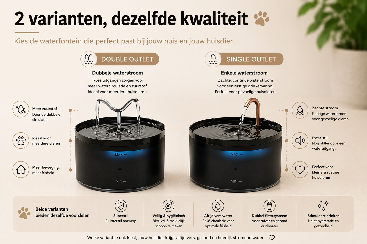 🐾 Pawlio Superstille Drinkfontein – Automatische waterfontein met filter voor katten & honden