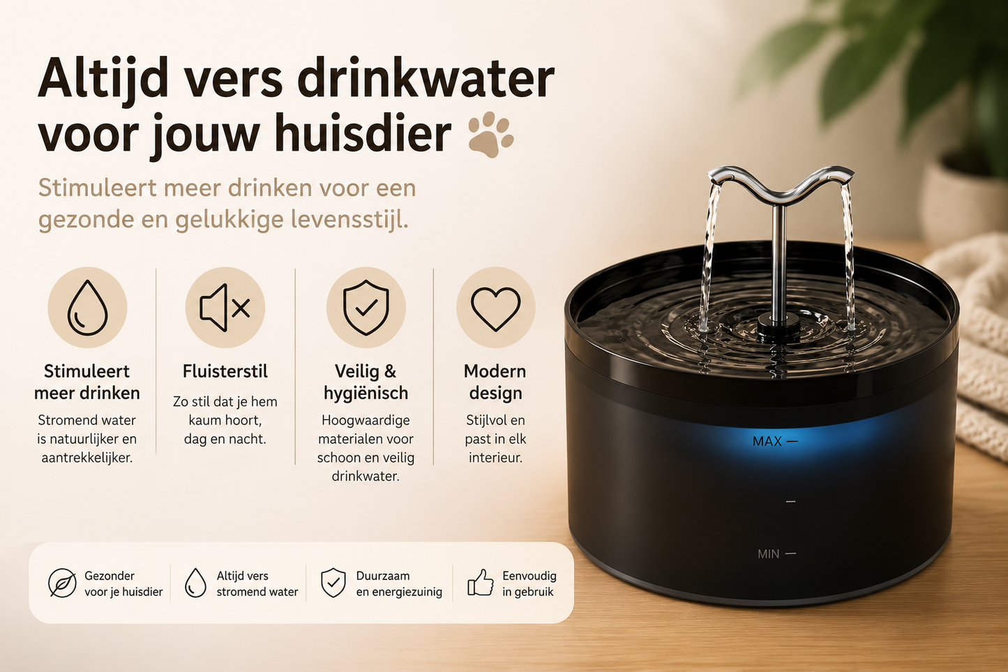 🐾 Pawlio Superstille Drinkfontein – Automatische waterfontein met filter voor katten & honden